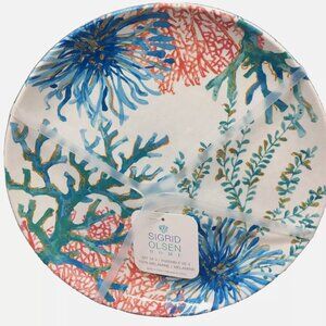 x4 Sigrid Olsen Coral Reef Melamine Dinner Plate Set Ocean Sea Anemone Teal Blue